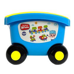 Építőkocka készlet + húzós kocsi, 140 db-os