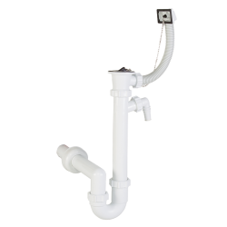 Csőszifon túlfolyóval, leeresztőszeleppel, mosogatógép csatl. 40mm-es elfolyással STY-638-1