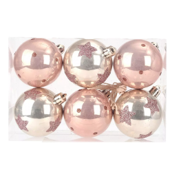 Karácsonyfa gömbdísz 6db-os 5,8cm ezüst és rózsaszín
