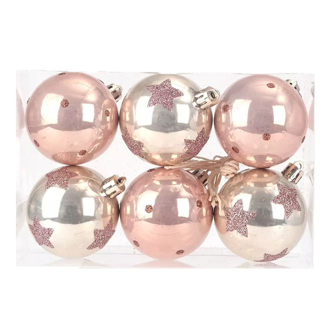 Karácsonyfa gömbdísz 6db-os 5,8cm ezüst és rózsaszín