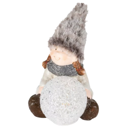 Kerámia plüss ülő kislány dekoráció LED-es