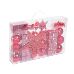 Karácsonyfa dísz szett piros 66db-os