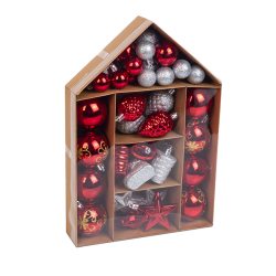 Karácsonyfa dísz szett 36db-os piros-ezüst