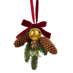 Műfenyő tobozzal és arany csengettyűvel