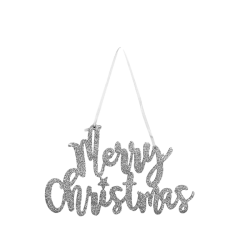 Merry Christmas felirat ajtódísz ezüst 20 x 12 cm