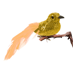 Glitteres arany madár dísz csipeszes 2db