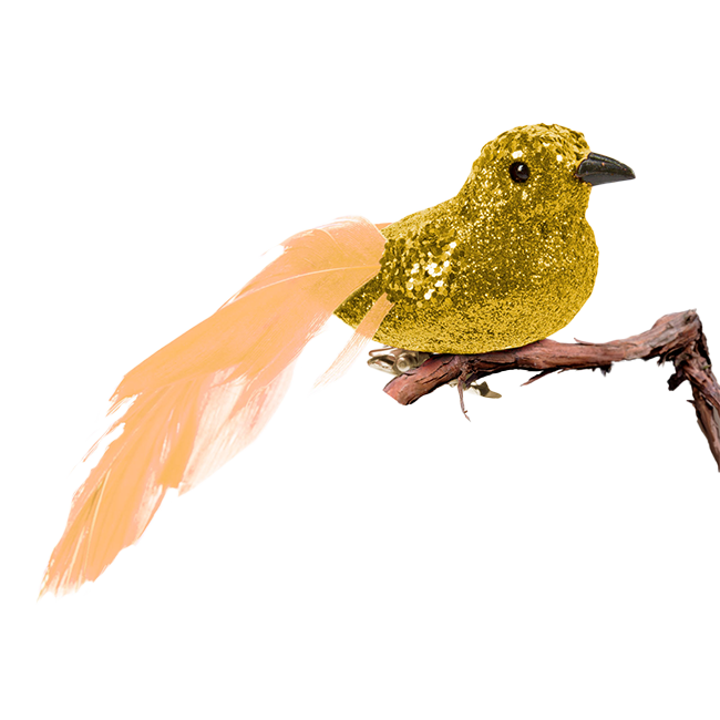 Glitteres arany madár dísz csipeszes 2db