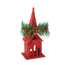 Karácsonyi glitteres templom akasztóval 16 x 6,5 cm