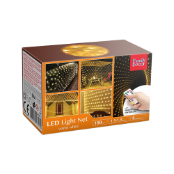 Karácsonyi LED fényháló 1,5m x 1,5m 100LED, 8 funkciós, meleg-fehér