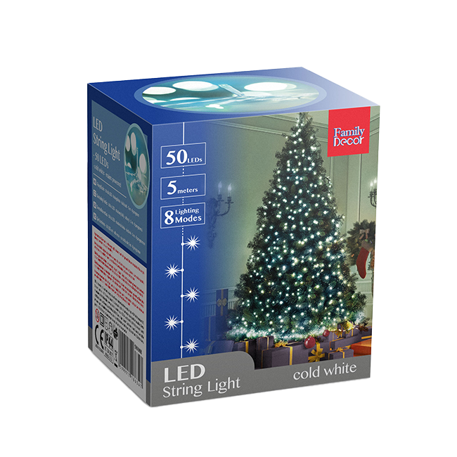 Fényfüzér 50 LED 8 funkciós 5m hideg-fehér hálózati