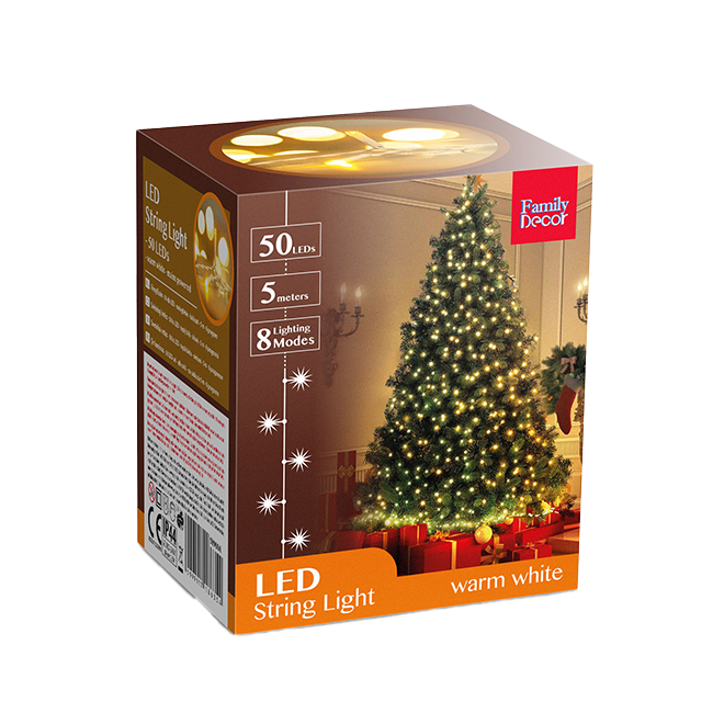 Fényfüzér 50 LED 5m 8 funkciós meleg-fehér hálózati