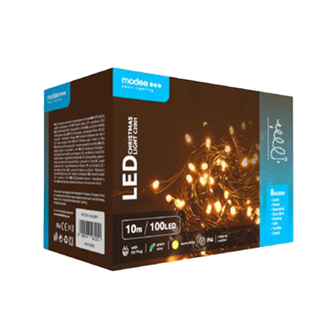 Fényfüzér 100 LED meleg-fehér 10m 8 funkciós hálózati