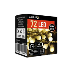 Fényfüzér 72 LED 8 funkciós, 7m elemes