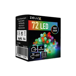 Fényfüzér 72 LED 8 funkciós, 7m elemes