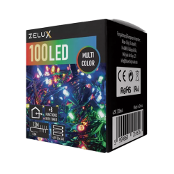 Fényfüzér 100LED 8 funkciós, 12m elemes